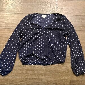 Elegant Navy Women's Blouse with Diamond Pattern